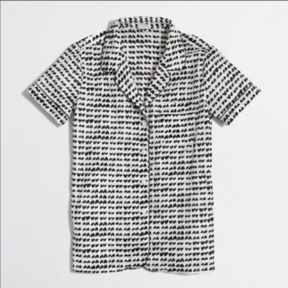 J. Crew White & Black Heart Print Pajama Shirt Small - Picture 1 of 6